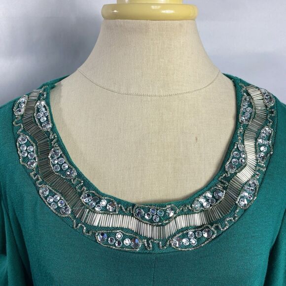 GLITTERSCAPE GREEN JEWELED LONG SLEEVE TUNIC TOP SIZE XL - Picture 2 of 4